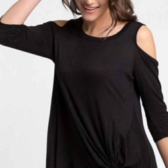 Zenana Outfitters Black Cold Shoulder Blouse - Picture 1 of 5